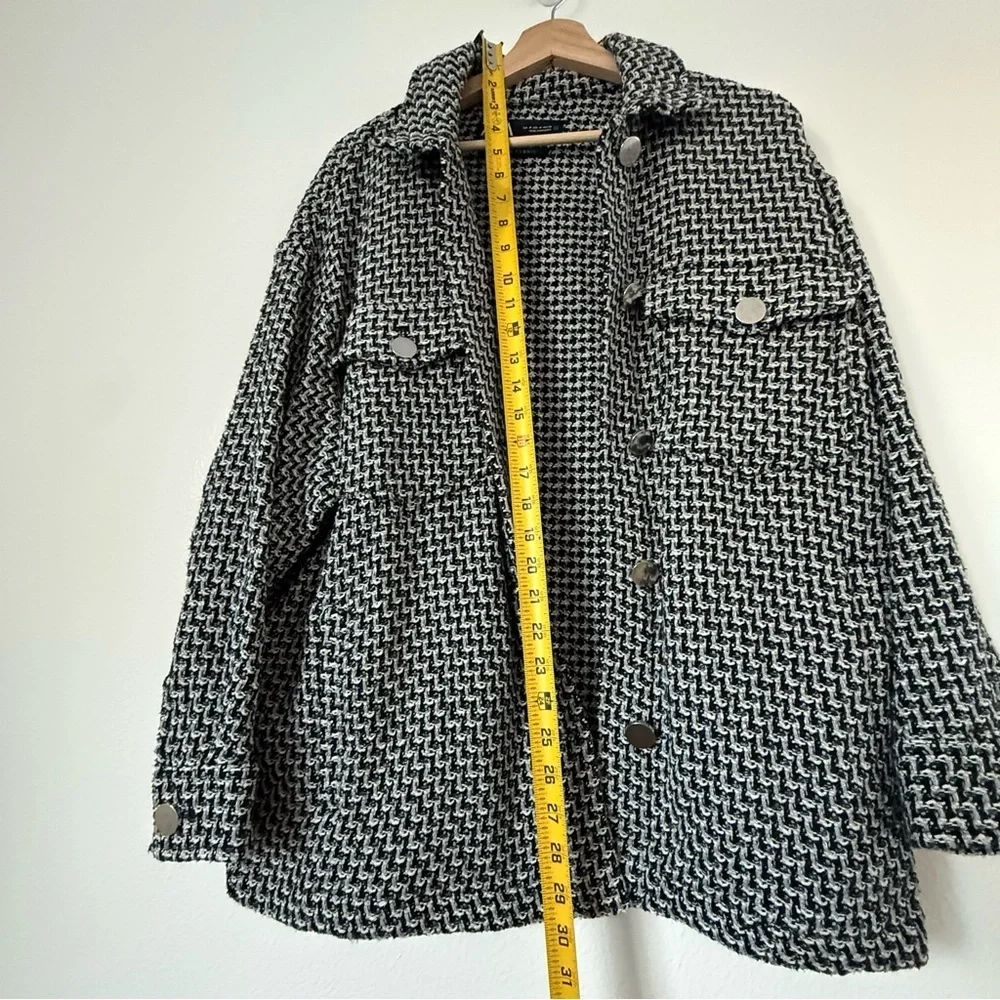 Zara Italian fabric Textured tweed Blazer White Black oversized size M - Picture 5 of 8